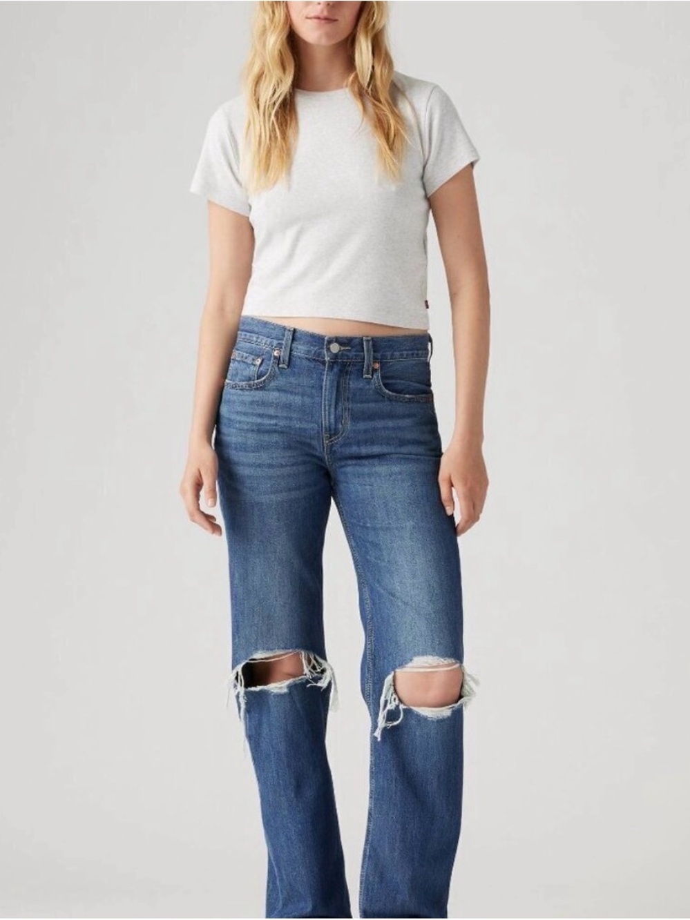 Levi's Mid Blue low pro Straight-Leg Jeans with Knee Rips
